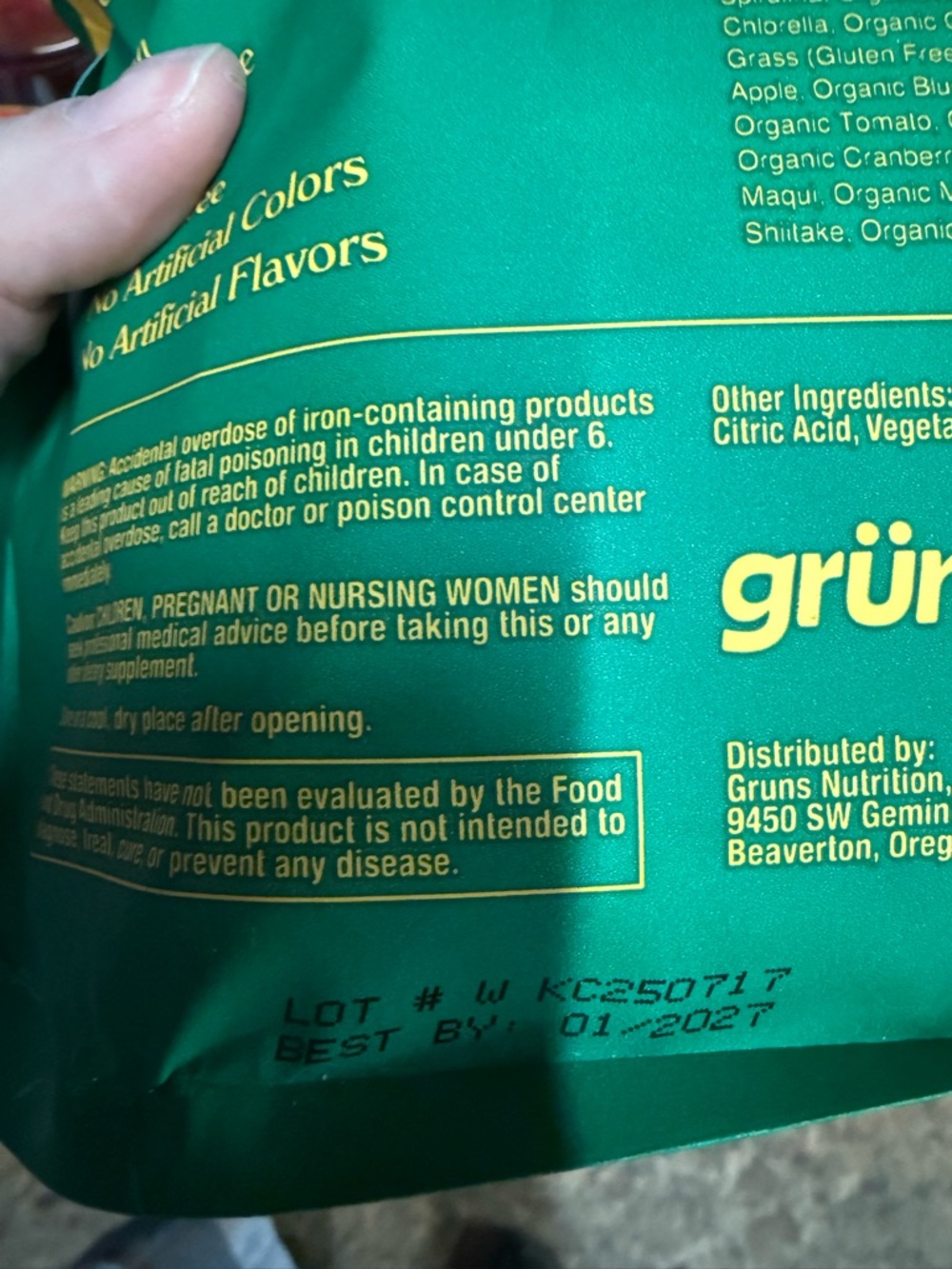 grüns Green Supplement Gummies Pouch -28 count - Picture 3 of 3